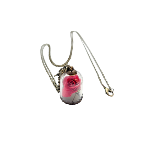 Necklace bronze with glass roze flower2